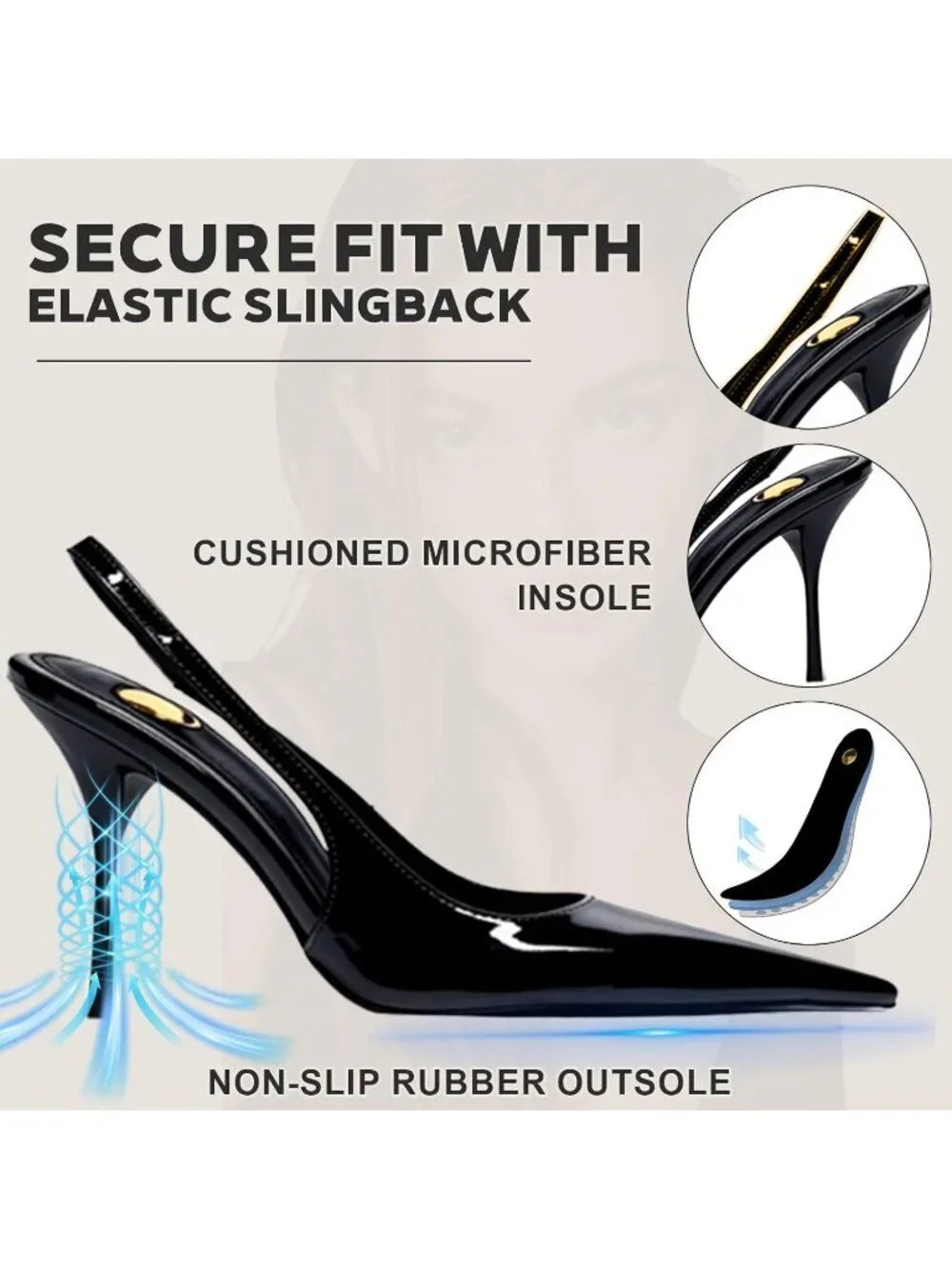 Women’s Black Pointed Toe Slingback Pumps Patent Leather Stiletto Heel Shoes